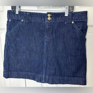 LILLY PULITZER Palm Beach Fit Dark Wash Denim Jean Mini Skirt Embroidered Palm